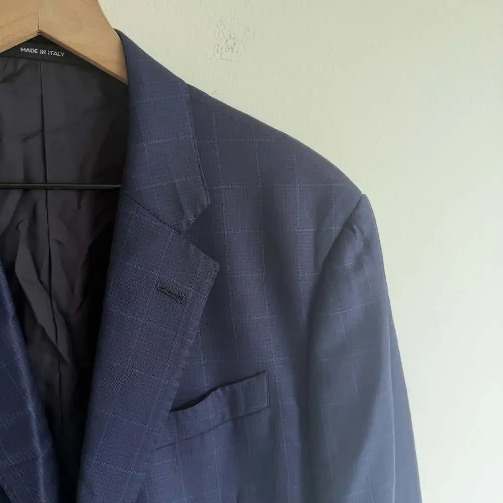 Giorgio Armani Soft Suit US 42 2PC Navy Windowpane Italy Designer Pants 36x30